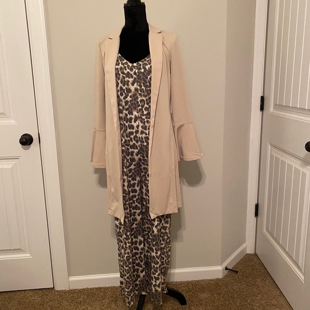 Khaki open front bell sleeve jacket